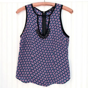 Nanette Lepore Silk Keyhole Tank Top Y2K Print Sz 4 S
